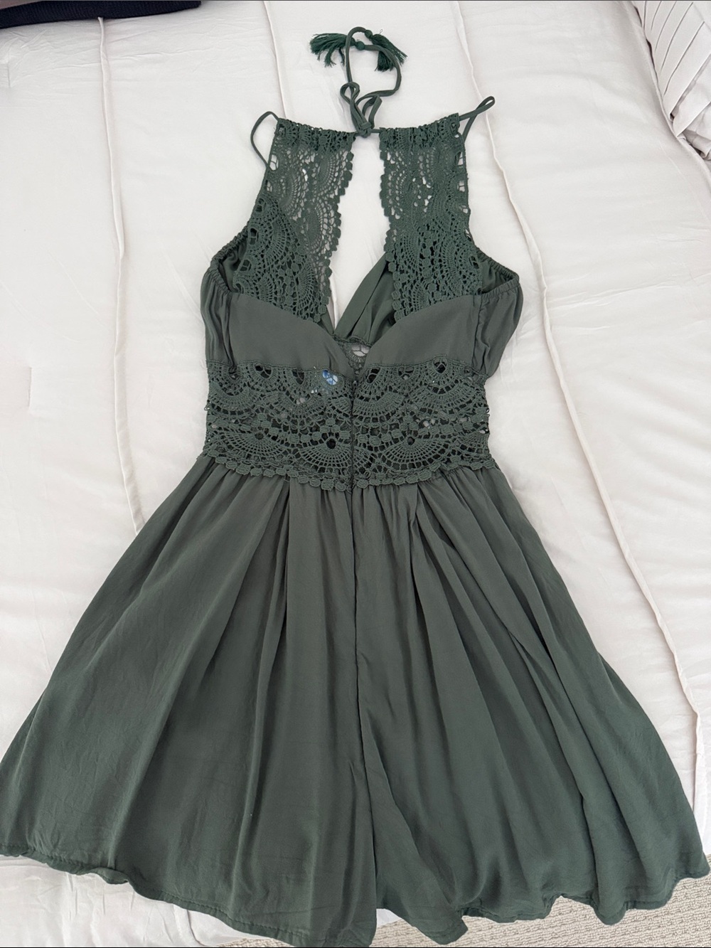 Olive Green Francesca’s Romper with Crochet Waist - Picture 4 of 4